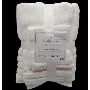 Truly Lou 6pc White Pink Soft Zero Twist Cotton Towel Set 2‎ Bath 2 Hand 2 Wash